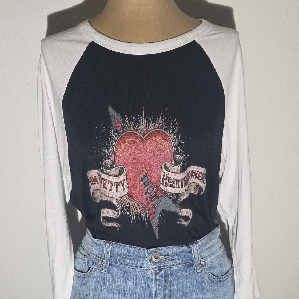 Tom Petty Band Concert 3 Quarter Sleeve Tee White Black Red Raglan Women's M - Picture 2 of 11